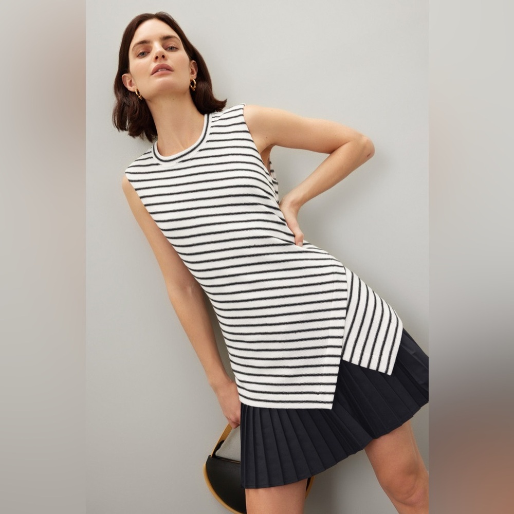 Sleeveless Black & White Striped Knit Dress